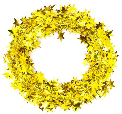 Star Shaped 25ft Christmas Trees Tinsel Wire Garland for X-mas Decorations, Glitter Star Garland for Christmas Indoor Decor A3XXTT (royal gold)