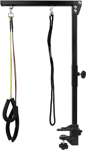 TRMLBE Faltbarer Haustier Fellpflege Arm mit Klemme Haustierpflegearm mit Verstellbar Hundepflege Schlaufe und Zwei Halterungen Fellpflegearm für Schertisch Trimmtisch