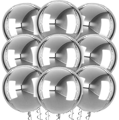 XXL Luftballons Silber, 9 Stück Folienballon Silber, 22 Zoll Groß 4D Ballons für Geburtstagsfeiern, Hochzeiten, Jubiläen und Party Deko