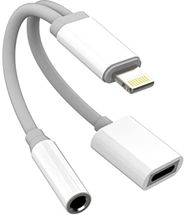 Adaptador Cargador Auriculares(2 en 1) Lightning a Jack 3.5mm Accesorios Cable Auricular Aux para Apple iPhone 14 13 12 11 Pro MAX para iPad Mini Auxiliar Coche Cascos Dongle Audifonos Carga Conector