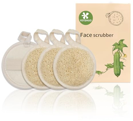 Natural Loofah Face Scrubber (4Pack),Exfoliating Facial Scrub Pads Made from Organic Luffa for Women and Men