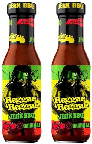Reggae Jerk BBQ Marinade Sauce Original 290g Pack of 2 Compatible with Levi Roots Cut Crisps Spicy Scotch Bonnet Medium Hot Chilli Jamaican Seasoning with Welari Thank You Card | (2pack) (580g)
