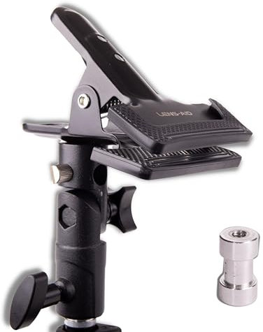 Lens-Aid Reflektor-Klemme fürs Fotostudio: Stativ Halterung aus Metall für Lichtreflektoren und Foto-Hintergründe inkl. 1/4 & 3/8 Gewinde-Adapter