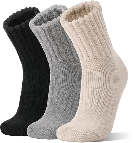 Sandsuced Merino Wool Thermal Boot Socks for Men Women Winter Warm Thick Cosy Walking Hiking Work Stocking Fillers Socks 3 Pairs(Black/Grey/Beige,L)