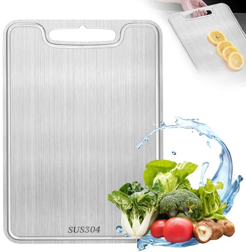 Tapvai Tagliere in titanio, tagliere in acciaio inossidabile 304 su entrambi i lati, senza BPA, taglieri in titanio per cucina, per tagliare carne, pane, verdura, frutta (34 x 23 cm)