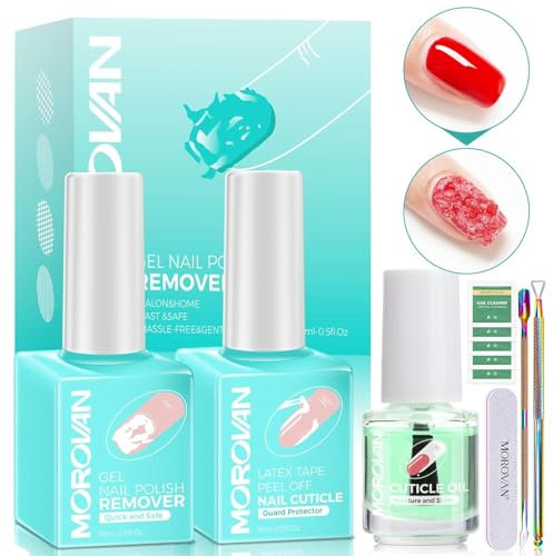Morovan Removedor Esmalte Semipermanente Set: Quita Esmalte Semipermanente Para Uñas Kit Lima De Uñas Limpieza Rápida Seguro Removedor - Quitaesmalte Semipermanente Elimina Fácil y Rápidamente