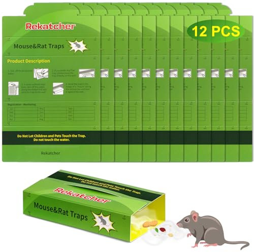 Rekatcher Pieges à Souris Efficaces 12 Pièces Colle Souris Piege a Rat Vert, Convient pour L'entrepôt de Cuisine