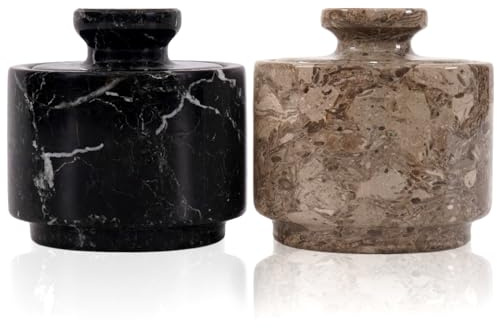 MARBLOUS KRAFTS Marmorsaltkar, Zebra Svart och Oceanisk, 7,6 cm | Handgjord marmor salt och kryddburk med lock, förvaringsbehållare för havssalt, bords och köksdekor, presentidé