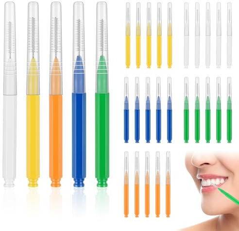 MINISOISO 50 Stück Interdentalbürsten, 5 Farben Zahnzwischenraumbürsten mit Überzug, Dentalbürsten Zahnreinigung Zwischenräume, Zahnzwischenraumreiniger Bürste Erhaltung der Mundgesundheit