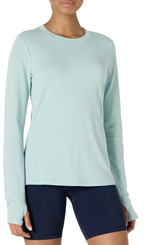 Amazon Essentials Women's Active Soft Cotton Regular Fit Crewneck Long Sleeve Lightweight Yoga Workout T-Shirt, Light Blue, XX-Large