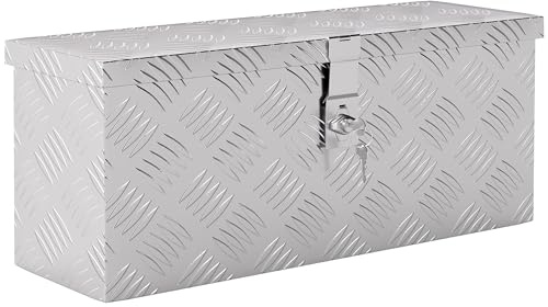 HOMCOM Cassetta Portautensili da 2 kg con Chiusura a Chiave, Valigetta Portautensili in Lamiera di Alluminio, 50x15.5x20.5 cm, Argento