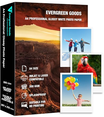 Inkjet & Laser Fotopapier A4 Glänzend Spritzwassergeschützt 50 Blatt 200GSM Doppelseitig bedruckbar für Canon HP Epson Drucker