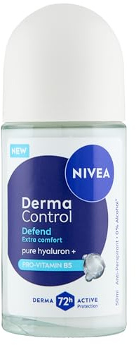NIVEA Deodorante Roll On Derma Control Defend Extra Comfort 50 ml, Deodorante donna antitraspirante per una protezione 72h, Formula senza alcool con Acido Ialuronico e Pro-Vitamina B5 anti-irritazioni