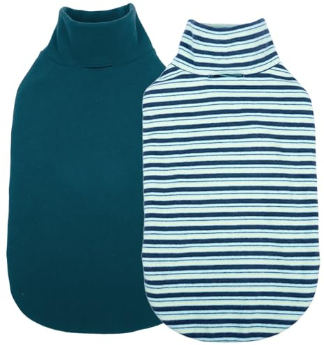 Kuoser 2er Pack Hundepullover L, Fleece Hundeweste Weicher Warmer Pullover für Mittlere Hunde Hundebekleidung, Dunkelblau & Gestreift