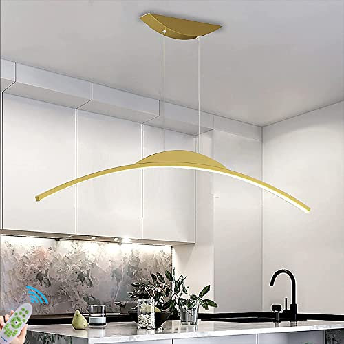 Dimmable Gold Arch LED Pendant Lamp - 150CM Adjustable Height Dining Room Chandelier, Modern Hanging Light for Kitchen, Living Room & Dining Table, Stylish Home Décor