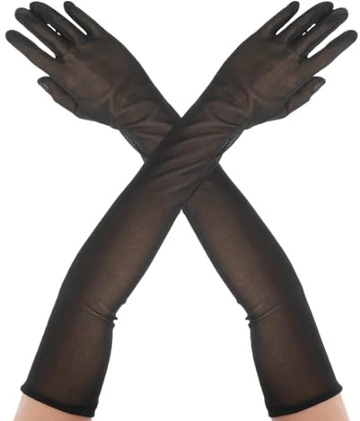 Heyumybit Gants Longs Transparents en Maille Noire pour Femmes,Gants d'opéra extensibles en tulle,Gants de Soirée Classiques,Costume de Carnaval,Halloween,Fête