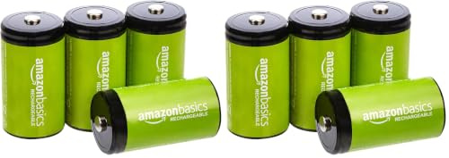 Amazon Basics - Paquete de 8 Pilas Recargables D NiMH, 10000 mAh, Recargables hasta 1000 Veces, precargadas