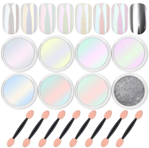 Krom pärla nagelpulver, 8 färger glitterpulver för naglar, pärleffekt, metallic spegel glitter med glittereffekt laserpulverspegel hem gör-det-själv (8 färger)