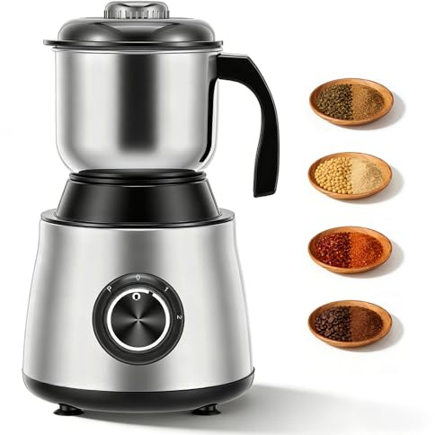 Electric Grinder for Kitchen, 500W Grain Mill with 3 Stainless Steel Blades, Versatile Spice Grinder for Coffee, Grinding Spices, Grains, Bean