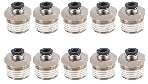 Pneumatic Quick Plug Connector 4-01 - Brass Air Fitting with Pre Coated Anti Leakage Thread and 360 Degree Rotation - Oval Release Ring for Identification and Manual Disassembly (6-04)