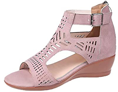 Uwdiohq Para Mujeres Ladies Fashion Causal Toe Hollow Sandls Out Shoes Sandalias Cuñas Femeninas Sandalia Charol Mujer (Pink, 40) Zapatillas Rehabilitación Summer For Women Uk Zapatos