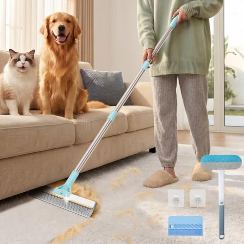Finvizo Carpet Rake for Pet Hair Removal: Adjustable 54 Handle No Bending
