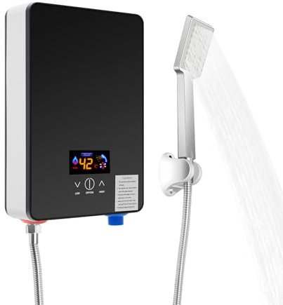 Mini scaldabagno da 6500 W per doccia, scaldabagno elettrico 220 V con display LED digitale, impermeabile IPX4, dimensioni compatte, riscaldamento istantaneo, soffione doccia incluso
