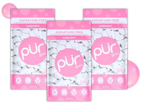 PUR Gum | Sugar Free Chewing Gum | Made with Xylitol | Vegan, Aspartame Free, Gluten Free & Keto Friendly | Natural Bubblegum Flavoured Gum, 55 Pieces (Pack of 3)