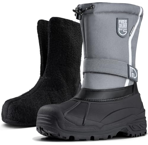 FREE SOLDIER Mens Snow Boots Insulated Waterproof Hiking Winter Shoes Nonslip Outdoor Ankle Cold Weather Boots with Warm Inner(Thick Grey,10)
