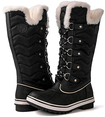 kingshow Globalwin Women’s Snow Boots Black Waterproof Mid-Calf Winter Boots For Women with Faux Fur Lining, Insulated Cold Weather Protection, and Non-Slip Traction Sole Size 8M