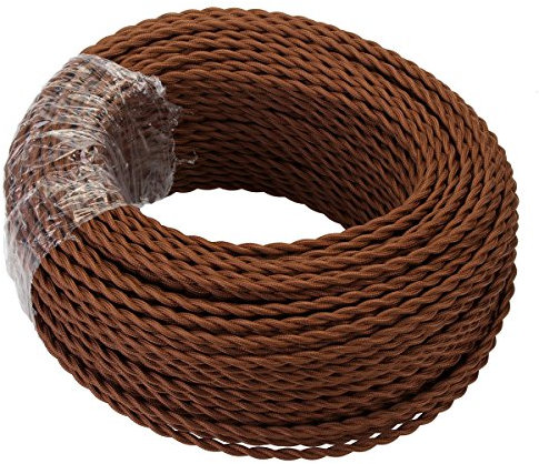 Cable Electrico Decorativo, GreenSun 20M Cables de Revestimiento Cables Trenzados Vintage Cables de Alimentación con Conductor de Protección 2x0.75mm² Cable Textil, Marrón