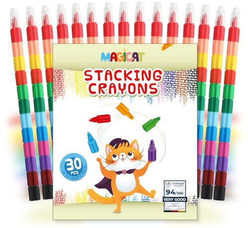 Magicat Stapelbare Wachsmalstifte | 360 Stück in 12 festlichen Farben | Ideal für Adventskalender 2025, Nikolausstrumpf & Kindergeburtstag | Kreatives Mitgebsel