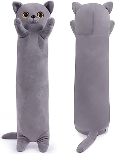 Yeqivo Kawaii - Cuscino di peluche per gatti lunghi, in peluche, per il corpo, per bambini (blu britannico, 80 cm)