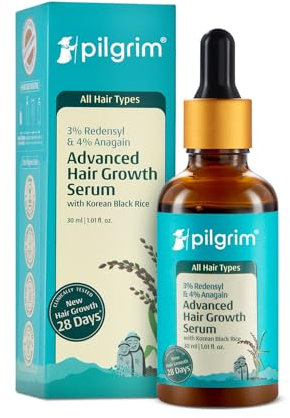Pilgrim Redensyl 3% + Anagain 4% + Baicapil Sermone di Crescita Capelli (30 ml) per Cuoio Capelluto con Riso Nero Coreano, Controlla Caduta e Stimola Ricrescita Capelli