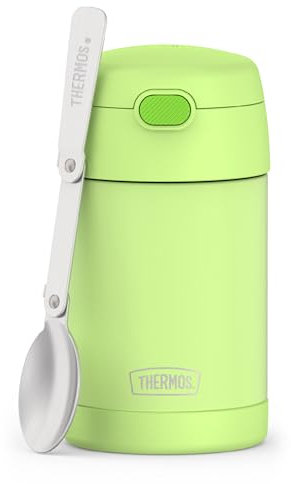 THERMOS FUNTAINER 16 Ounce Stainless Steel Vacuum Insulated Food Jar with Folding Spoon, Neon Lime