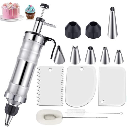 Siringa per decorare torte da dessert, punte per glassa in acciaio inox, strumenti per decorare torte, set di beccucci grandi, strumenti per glassa fai da te con 6 ugelli, spazzola per la pulizia del