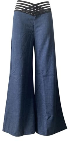 iSpchen Pantalones Anchos de Mujer Leggings de Poliéster Jeans con Ligero Estiramiento para Comodidad en Verano 2024,Azul Vaquero,M