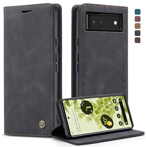 Cracedily Handyhülle für Google Pixel 6 Hülle, Klapphülle Premium Lederhülle Klappbar Flip Case Tasche Magnet Kartenfach Standfunktion Klapphülle Schutzhülle für Google 6 Handyhülle, Schwarz