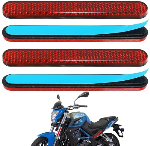 TAIHOBO Set med 4 självhäftande motorcykelreflektorer, 100×13×7 mm, E4-godkänd bakre motorcykelreflektor med kattöga, mini universell cykelreflektor, rektangulär röd reflektor för skoter cykel