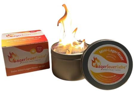 Lagerfeuerliebe® Mini-Lagerfeuer to go | bis zu 2 Std. Brenndauer | wiederverwendbar, leicht & sicher | Ø 7 cm | klein & praktisch | Mini-Lagerfeuer | Tischfeuer | Feuerschale |