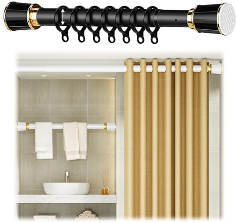 Teleskopstange Vorhang 110-190 210-300 310-400cm Gardinenstange ohne Bohren, Duschvorhangstange Ausziehbare, Rutschfest Vorhangstange Klemmstange für Badezimmer, Schlafzimmer(Schwarz,210-300cm)