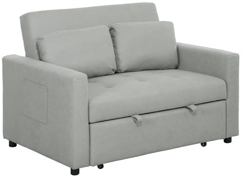 HOMCOM 2 Seater Sofa Bed, 120 cm Convertible Bed Settee, Light Grey