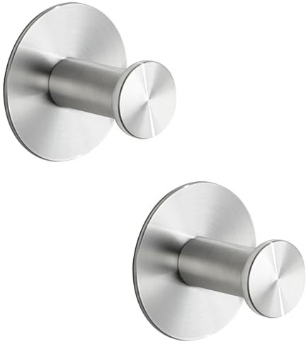 SAYAYO Ganchos Adhesivos para Pared, Cepillado Colgador Toalla Baño, SUS304 Acero Inoxidable Ganchos para Colgar, Gancho Pared 2 Piezas para Baño, Dormitorio y Cocina