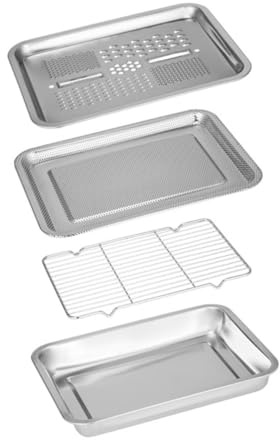 Warmhm 4-Piece Stainless Steel Grating Tray Set Draining Board Household Draining Tray for Washing Rice and Food Kitchen Essential Dual Handles and Fine Mesh Sieve