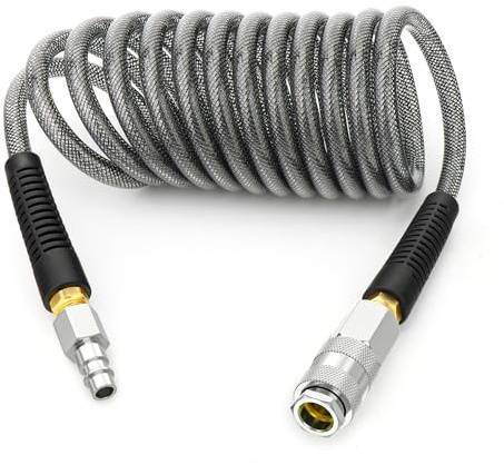 TAILONZ PNEUMATIC Tuyau à air comprimé en polyuréthane renforcé 1/4 x 3M noir avec restriction de courbure, raccord rapide industriel 1/4 et bouchon
