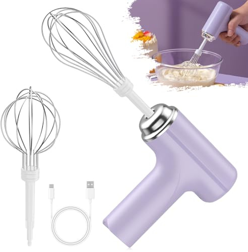 Hand Mixer, LULUWA Handheld Electric Whisk with 3 Speed Modes & Hand Held Egg Beater with 2 Detachable Stir Whisks (Purple)