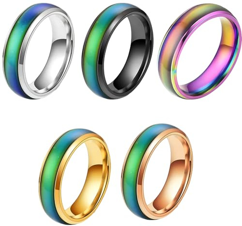 GYTFOG 5 Pcs Mood Ring for Kids, Kids Mood Ring, Stainless Steel Color Changing Mood, Mood Rings Spinner Rings for Women Men Girls Kid, Suitable for Party Birthday Valentine's Day Gift Anniversary