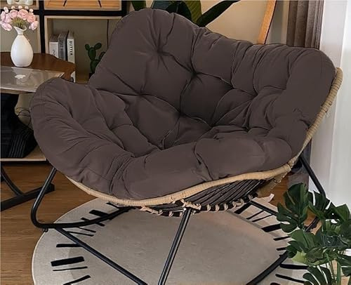 KOGTYB Indoor Papasan Chair, Patio Egg Rocking Chair, Rattan Wicker Lounge Chair, Modern Royal Chair for Living Room, Porch, Garden(Brown)