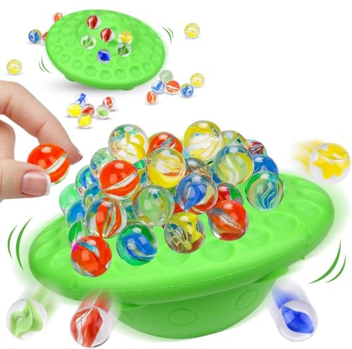 Vibbang Murmelspiel Balance-Abenteuer, 60 Stück Murmeln Glas mit Staufach, Mutmurmeln Marbles, Activity Spiel für Partyspiele Kinder, Geschicklichkeitsspiele Deko Partyspiel für 1-4 Spieler