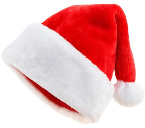 HQRKOTM 1 pezzo Cappelli di Natale per adulti, cappello di Babbo Natale, cappello di Babbo Natale rosso, comodo e spesso, classico, in velluto, per feste festive nel nuovo anno (rosso).